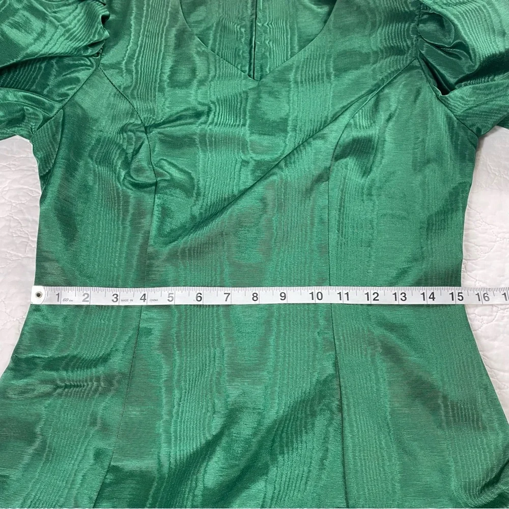🔥Vintage Maggie Breen Puffed Sleeve Bows Midi Green Dress - Picture 10 of 12